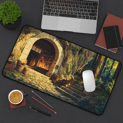 Pixel Art Desk Mat: Forest Cave Mouse Pad