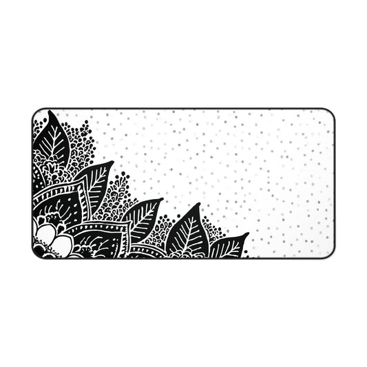 Henna Mandala Desk Mat: Black & White Boho Design