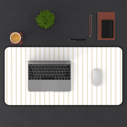 White and Beige Striped Desk Mat for Minimalist Office Decor