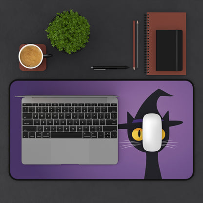 Spooky Cat Desk Mat, Purple Halloween MousePad XL