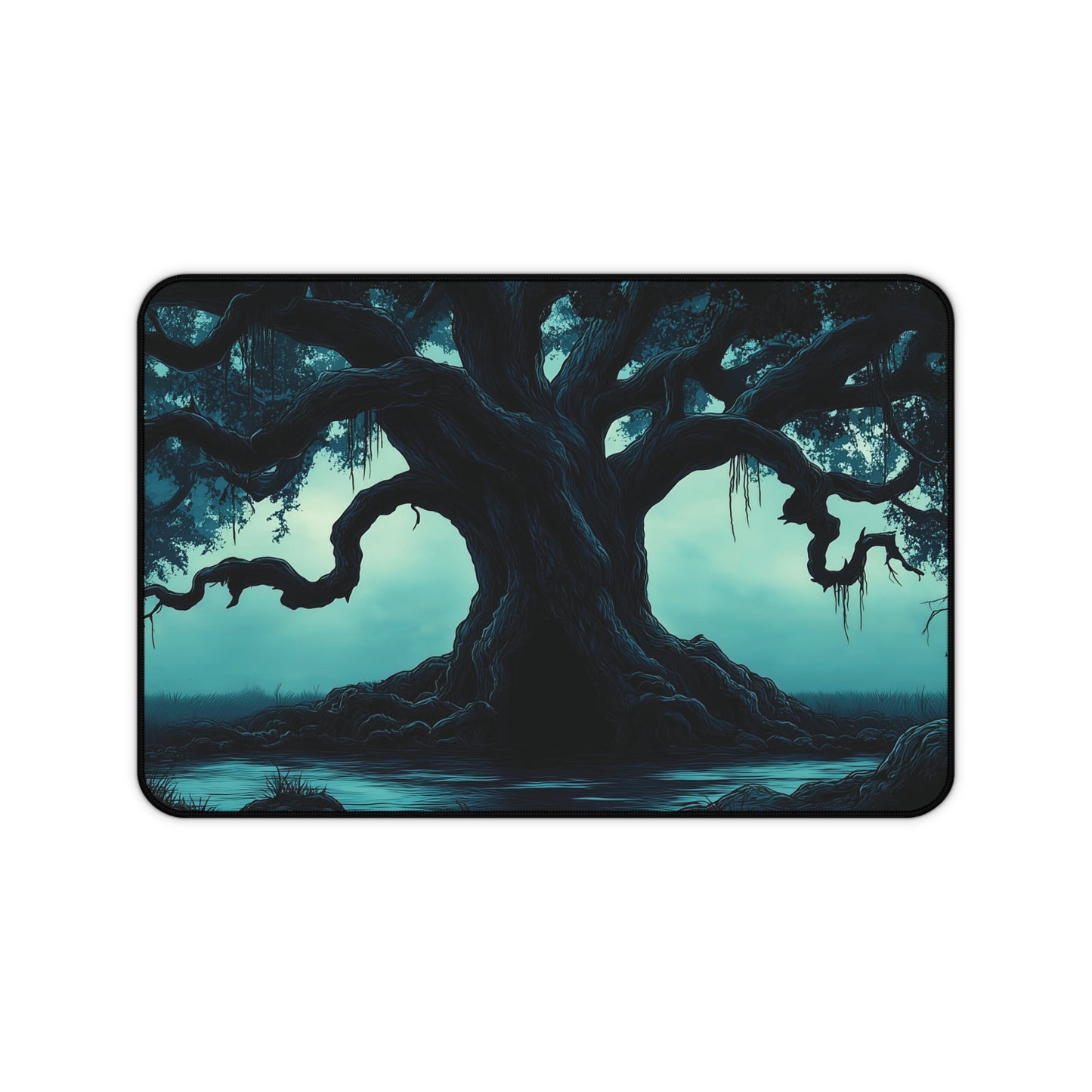 Eerie Moonlit Tree Desk Mat: Gothic Fantasy Desk Pad