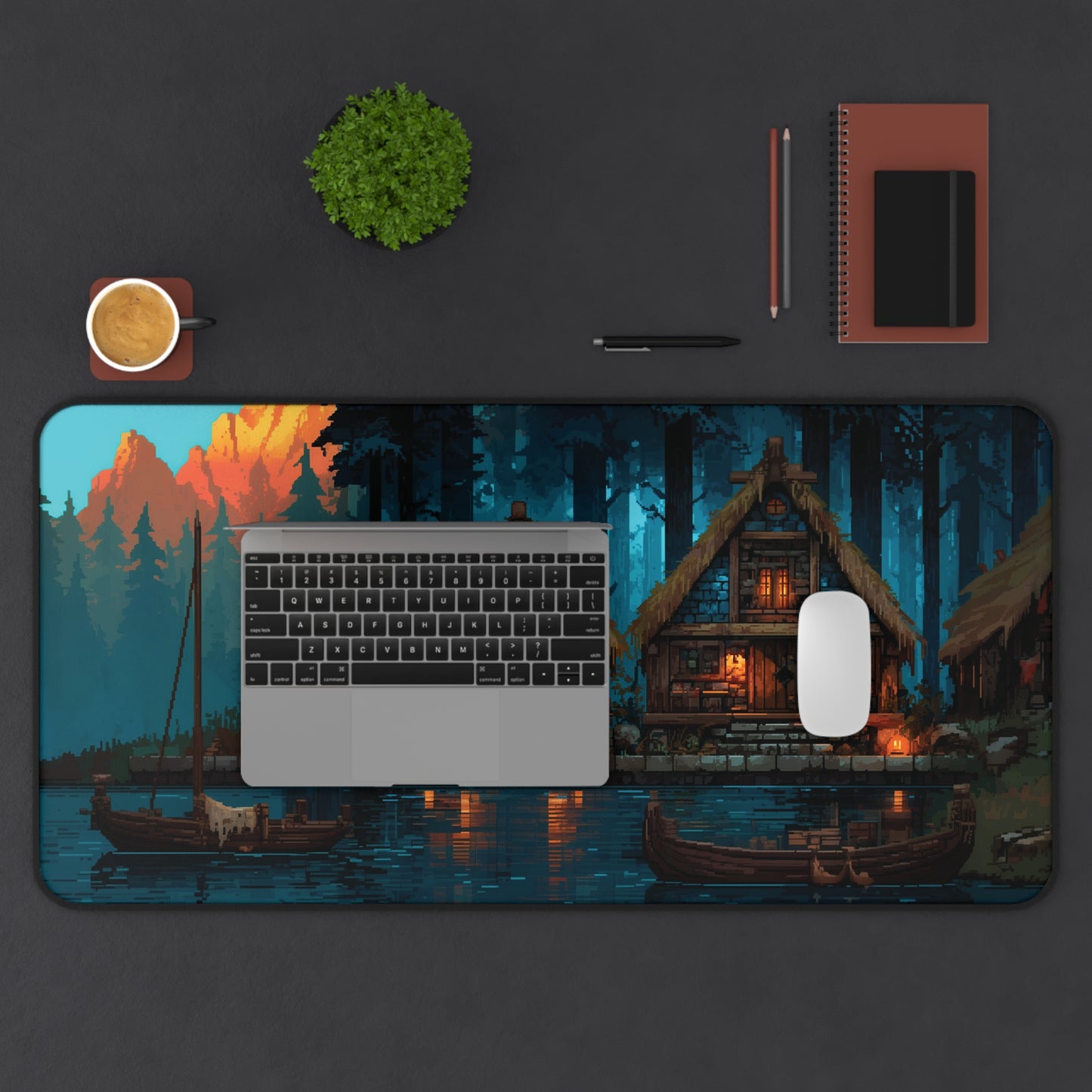 Pixel Art Desk Mat: Fantasy Village Gaming Mouse Pad