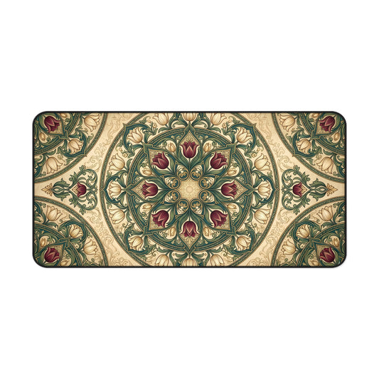Art Nouveau Tulip Desk Mat: Vintage Tapestry Mandala Mouse Pad