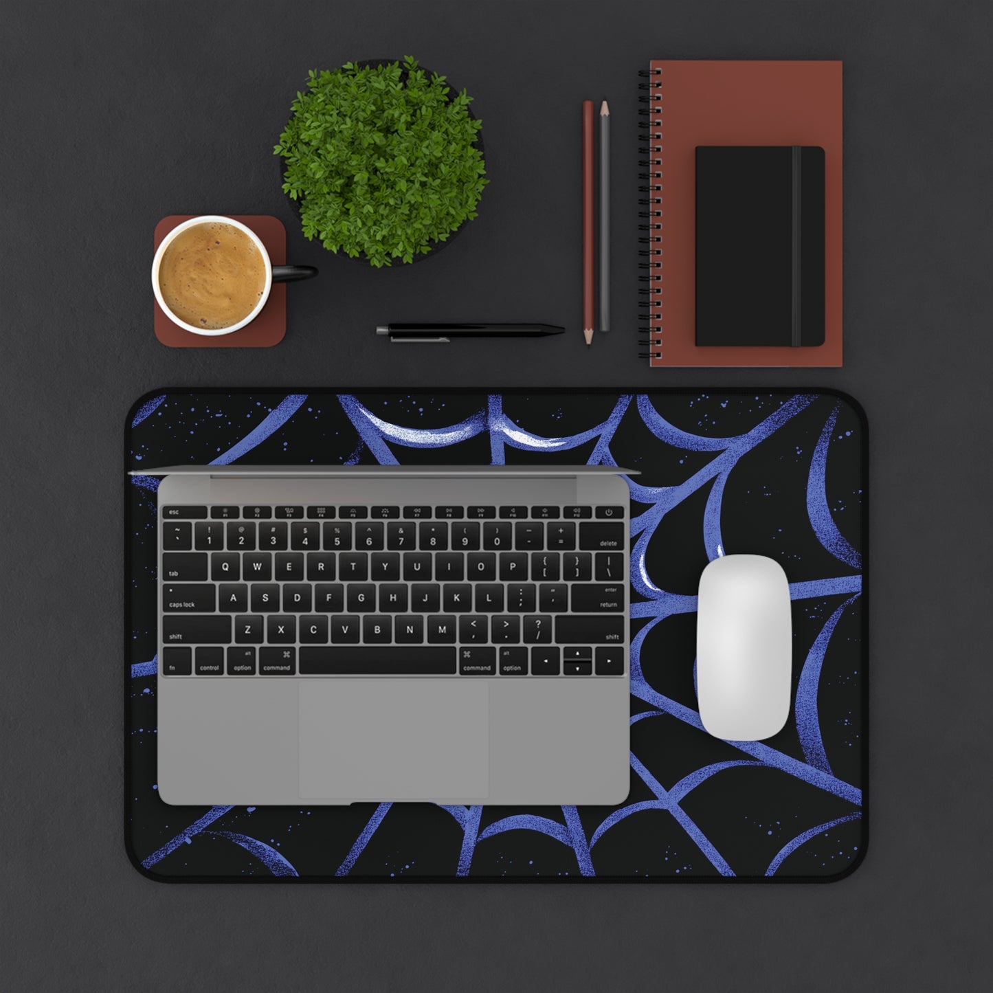 Blurple Spider Web Desk Mat, Halloween Aesthetic Mouse Pad