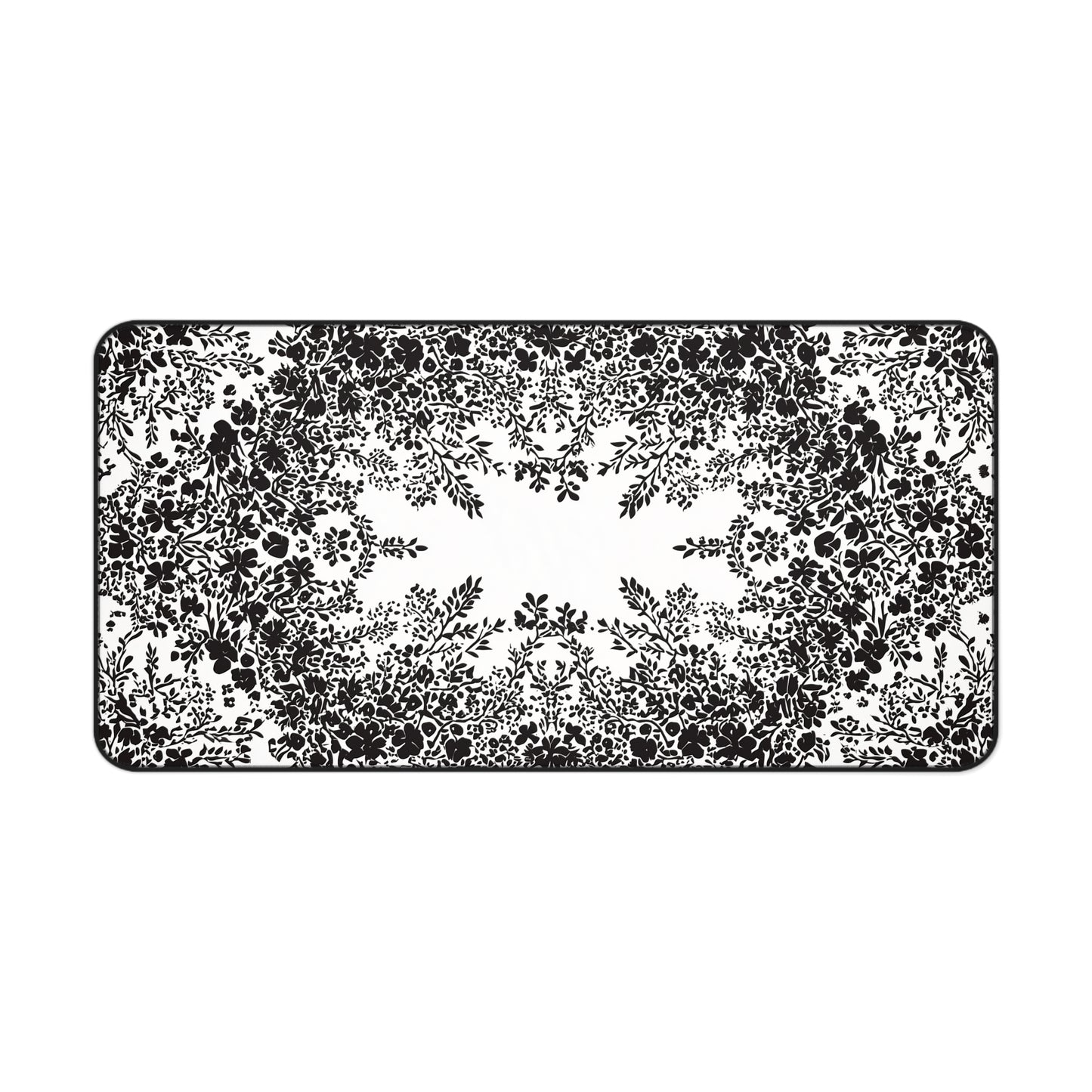 White Desk Mat with Black Flowers