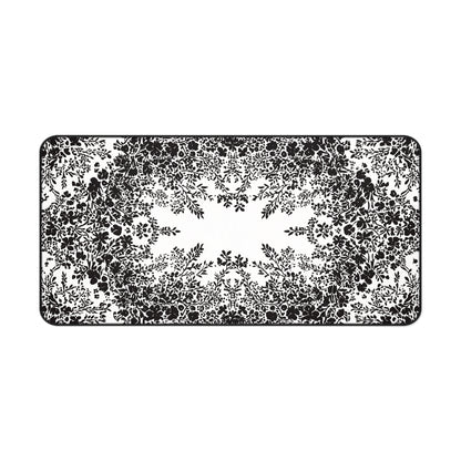White Desk Mat with Black Flowers