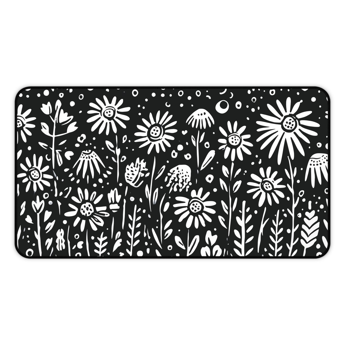 Wildflower Desk Mat: Hand-Drawn Doodle Floral in Black & White