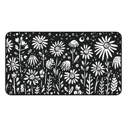 Wildflower Desk Mat: Hand-Drawn Doodle Floral in Black & White