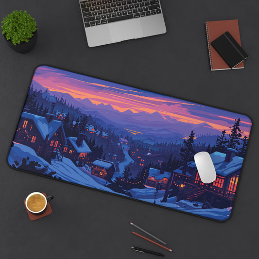 Pixel Art Snowy Mountain Desk Mat, Christmas Office Decor