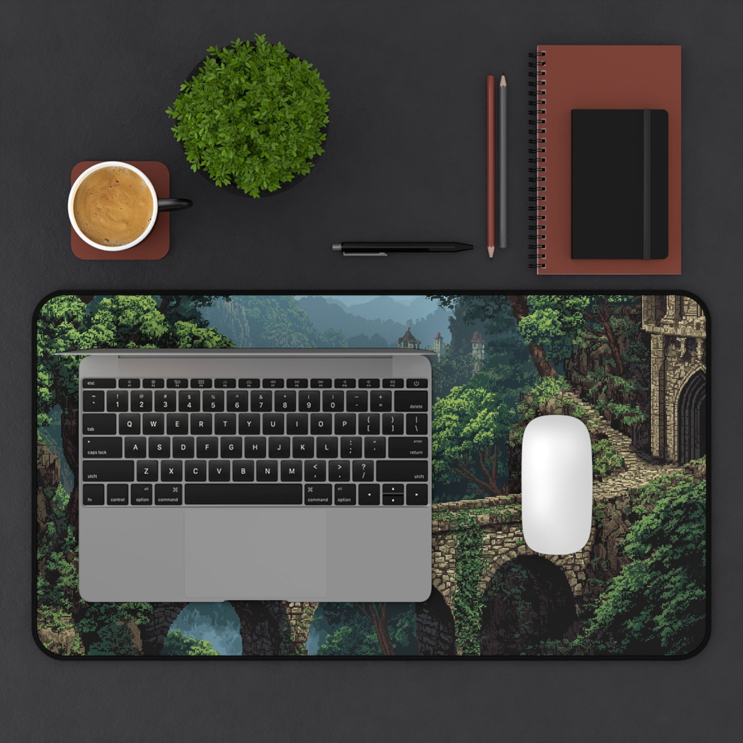 Forest Pixel Art Desk Mat: Fantasy RPG Gaming Mouse Pad