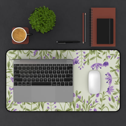 Lavender Floral Desk Mat: Purple Flowers on Sage Green