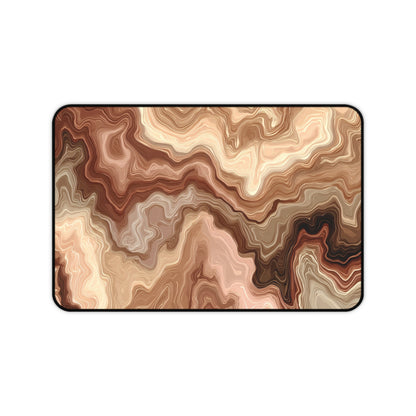 Brown Marble Wave Desk Mat: Abstract Earth Tone Mouse Pad