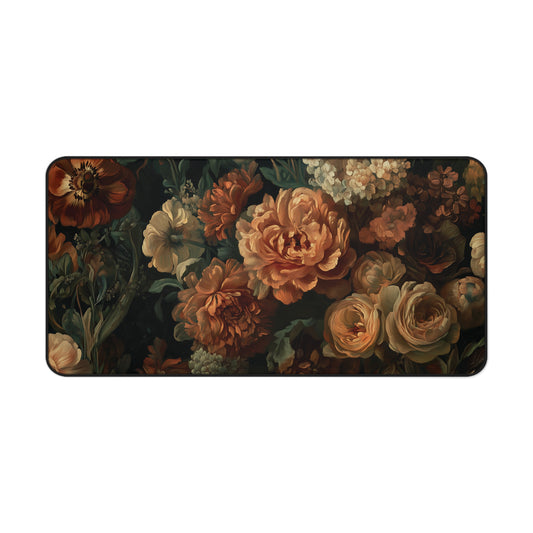 Artistic Floral Desk Mat, Vintage Rococo Flowers Mouse Pad, Elegant Desk Decor