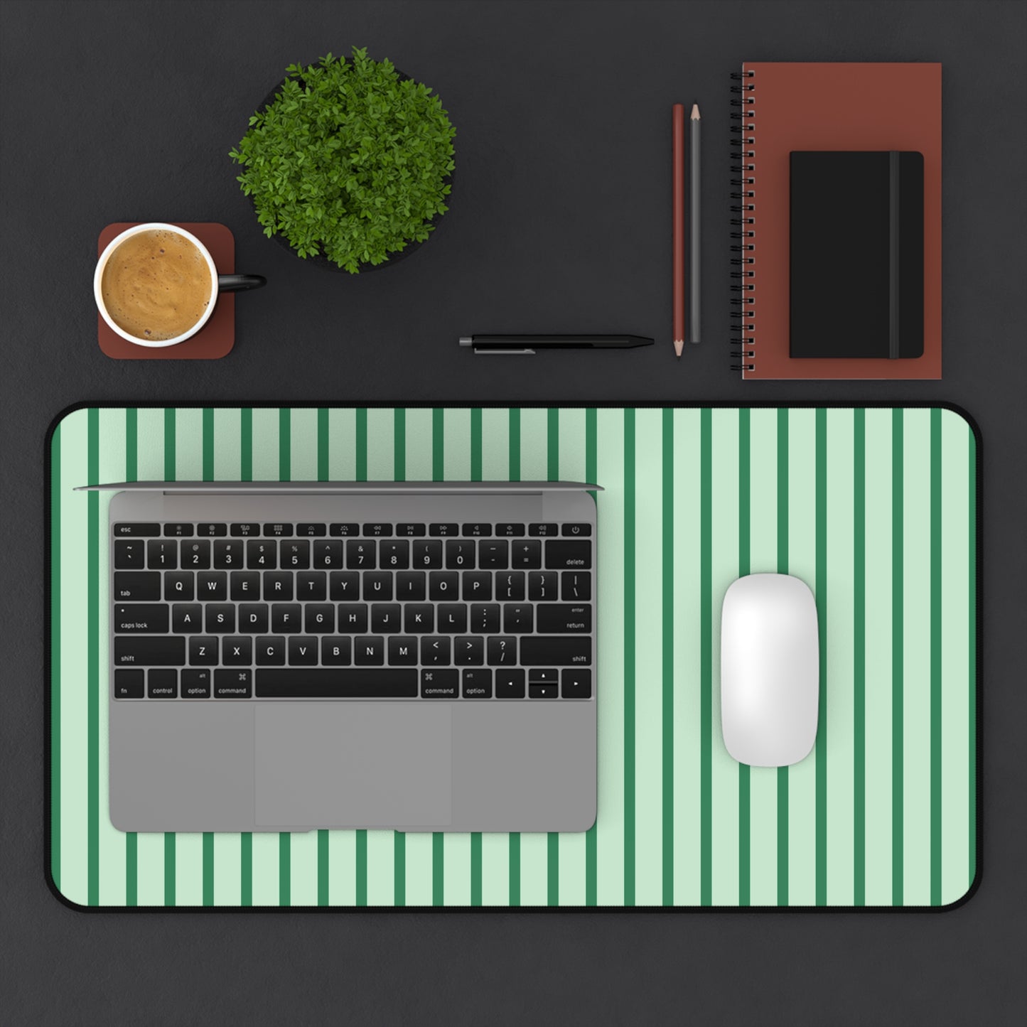 Green Stripes Desk Mat — Mint Mouse Pad