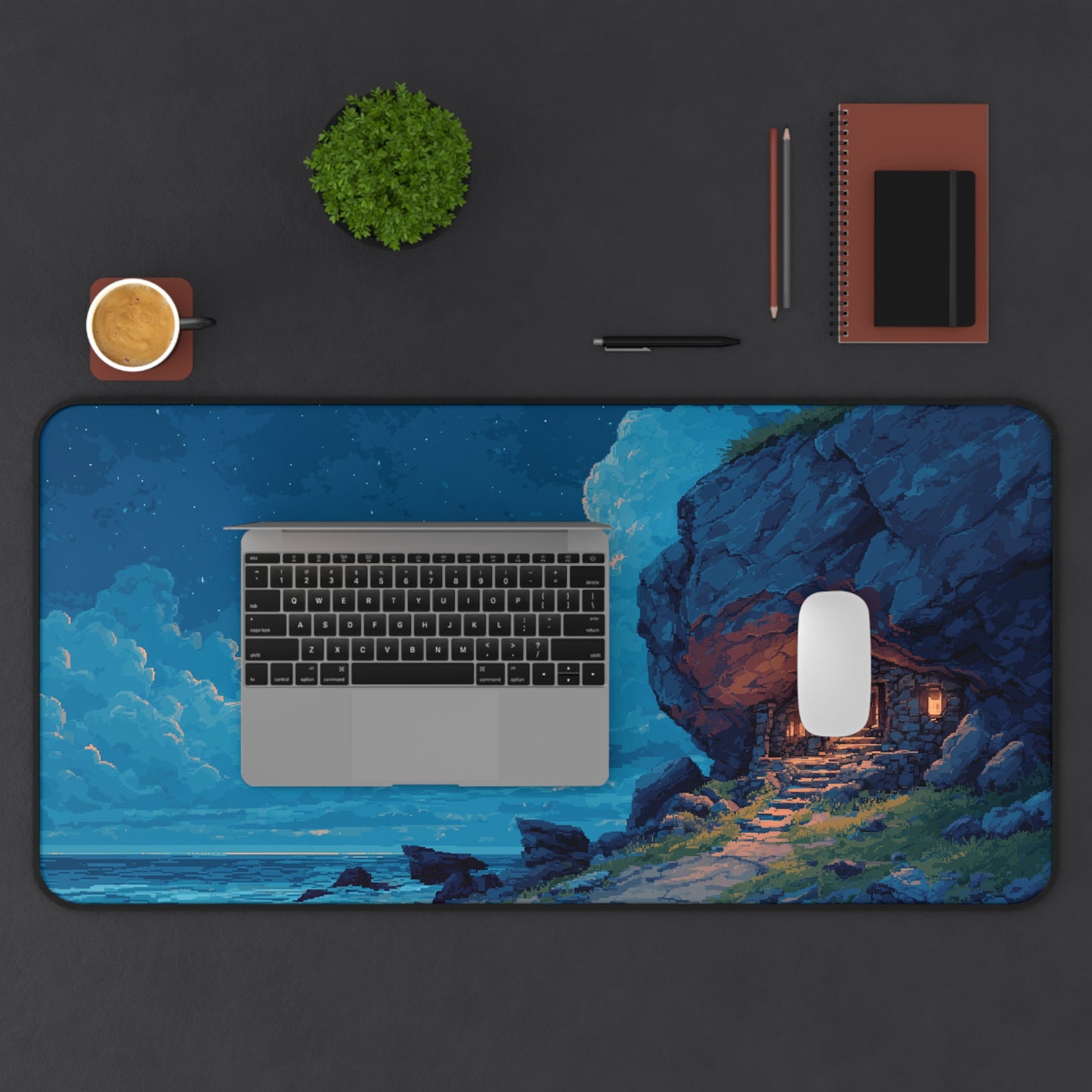 Pixel Art Night Landscape Desk Mat