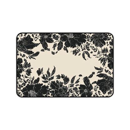 Vintage Black Floral Desk Mat: Cream & Ink Botanical Computer Pad