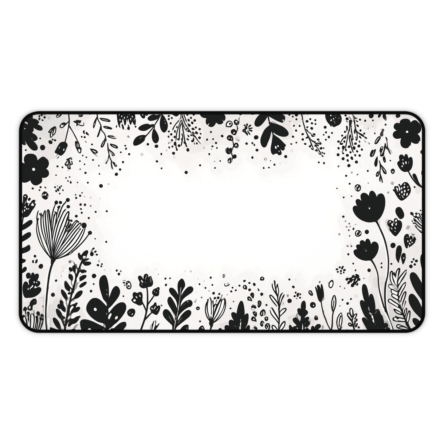 White Desk Mat: Minimalist Black Flowers Desk Pad