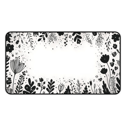 White Desk Mat: Minimalist Black Flowers Desk Pad