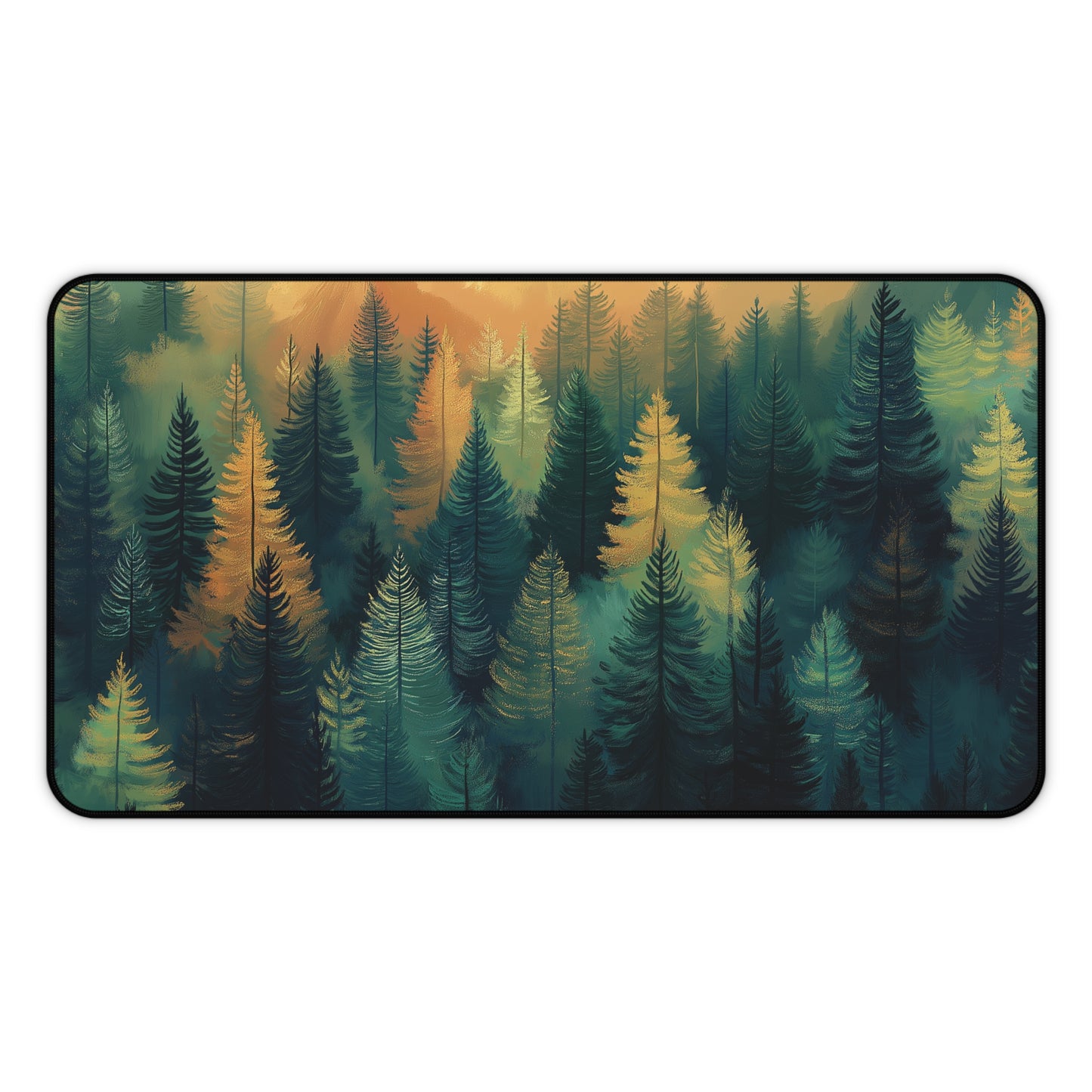 Forest Skyline Desk Mat: Green & Gold Woodland Mouse Pad