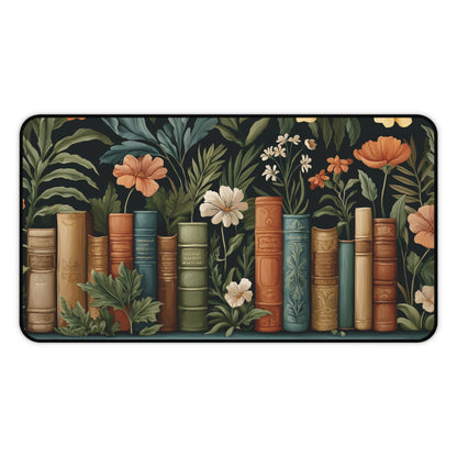 Vintage Library Desk Mat: Books & Wildflowers Botanical Print