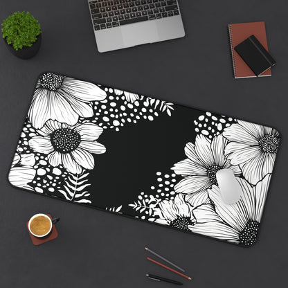 White Daisy Desk Mat: Bold Black & White Floral Mouse Pad