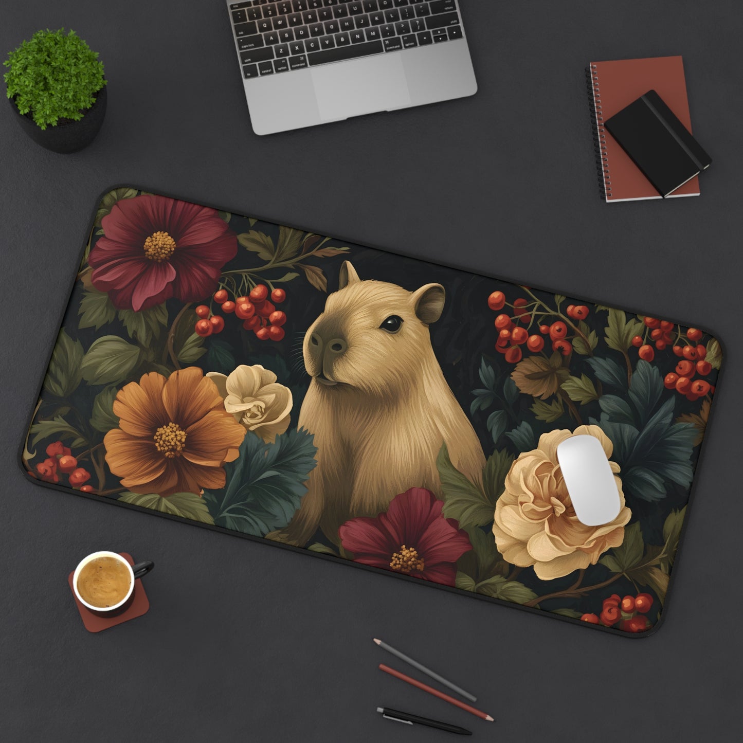 Vintage Capybara Floral Desk Mat