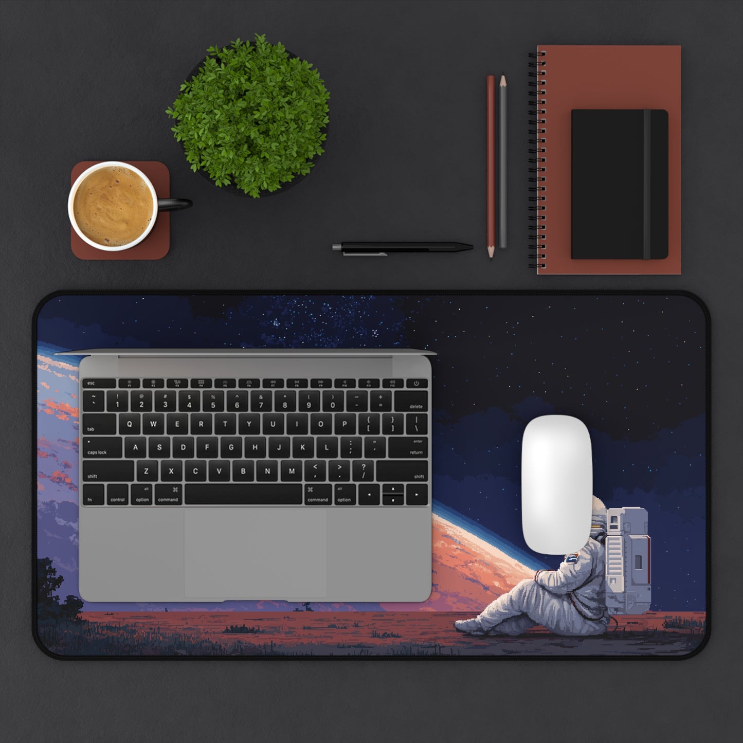 Astronaut Desk Pad: Pixel Art Aesthetic Large Mouse Pad