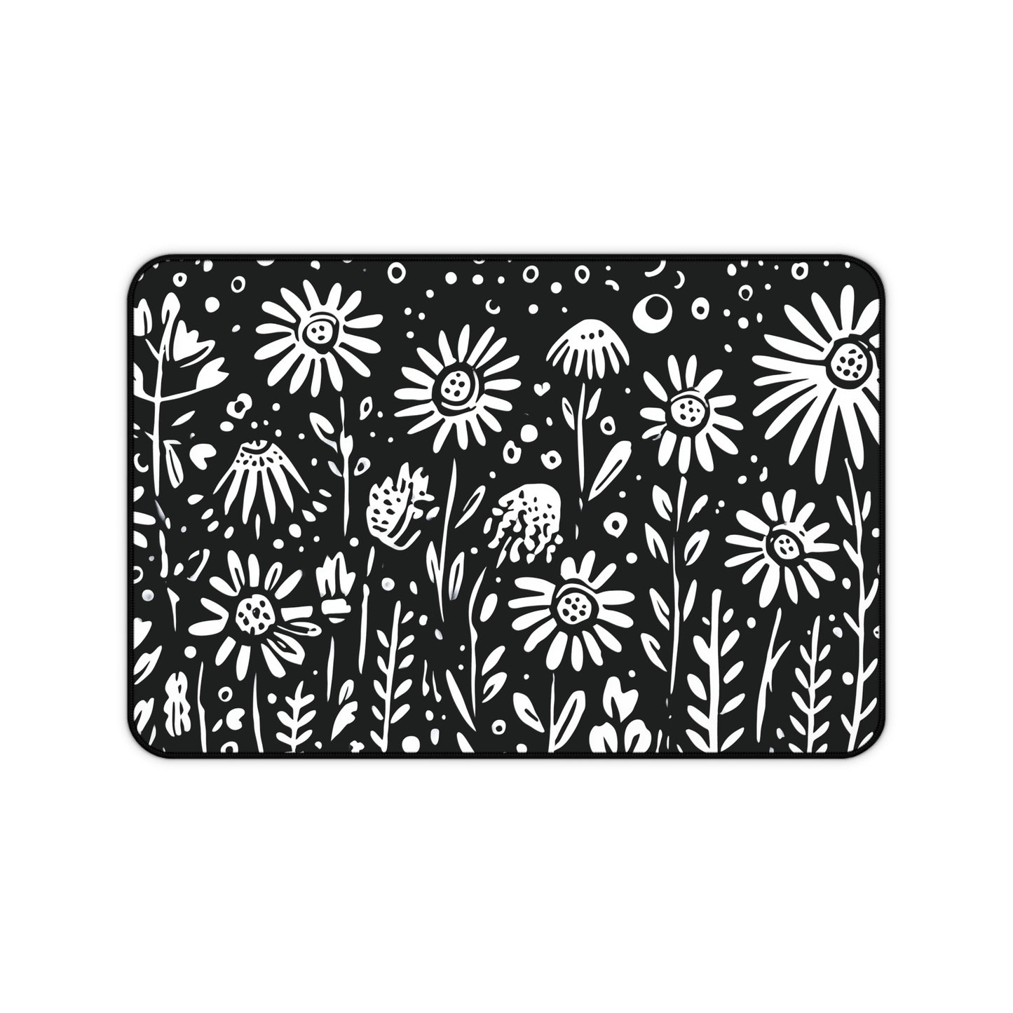 Wildflower Desk Mat: Hand-Drawn Doodle Floral in Black & White