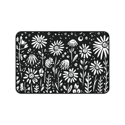 Wildflower Desk Mat: Hand-Drawn Doodle Floral in Black & White