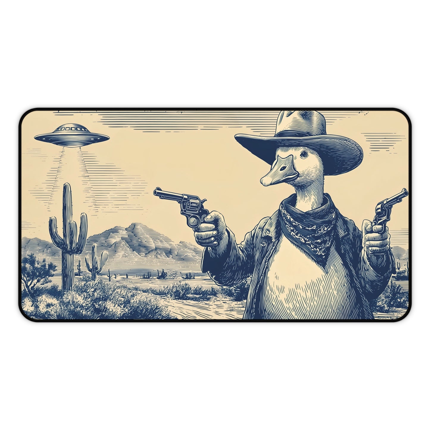 Silly Goose Cowboy Desk Mat: Vintage Western UFO Mouse Pad