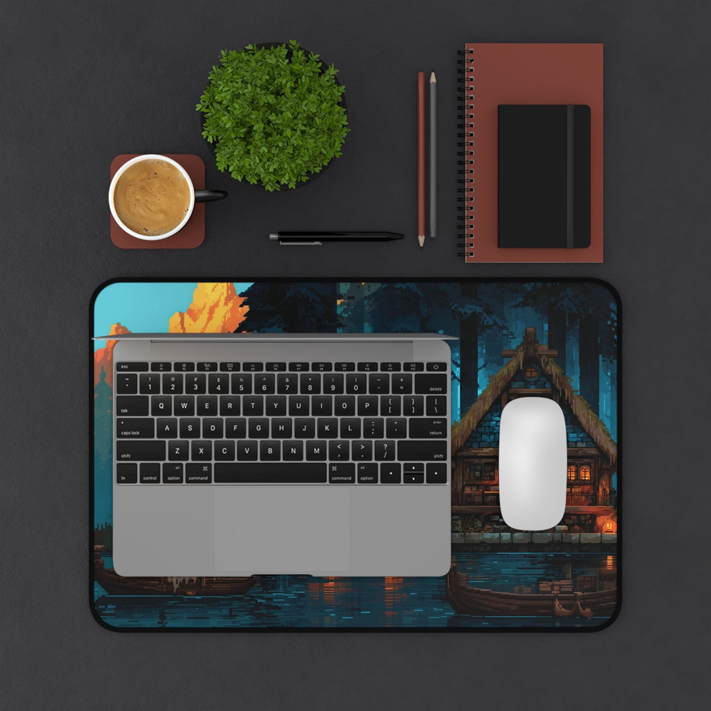 Pixel Art Desk Mat: Fantasy Village Gaming Mouse Pad