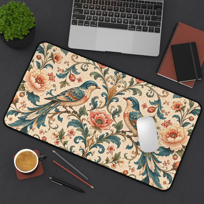 Chinoiserie Desk Mat: Large Vintage Bird Mouse Pad