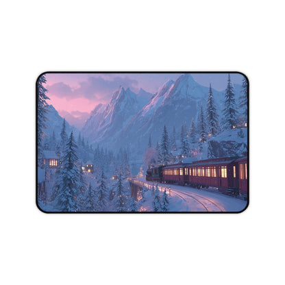 Christmas Winter Landscape Desk Mat, Red Train Desk Pad