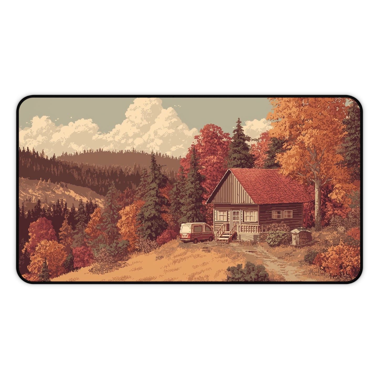 Pixel Art Forest Desk Mat, Fall Gaming Keyboard Mat