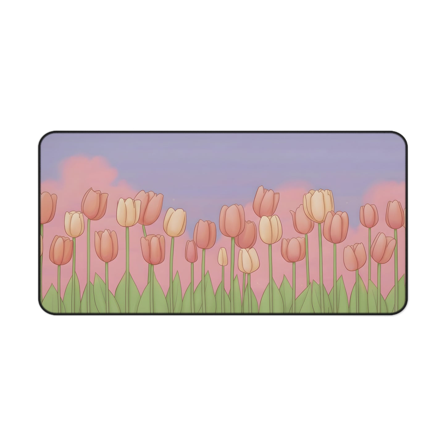 Pink Tulip Desk Mat: Soft Spring Kawaii Mouse Pad