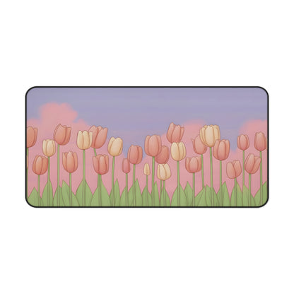 Pink Tulip Desk Mat: Soft Spring Kawaii Mouse Pad