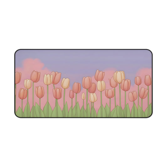 Pink Tulip Desk Mat: Soft Spring Kawaii Mouse Pad