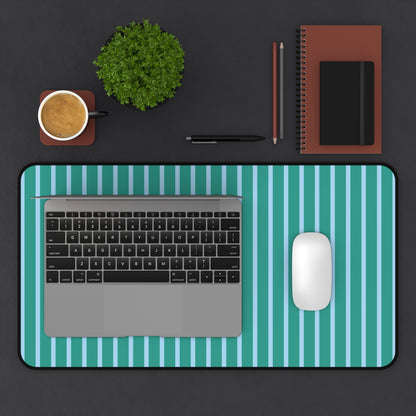 Teal and Light Blue Striped Desk Mat