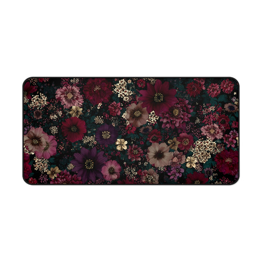 Dark Floral Desk Mat: Moody Burgundy & Plum Flower Print