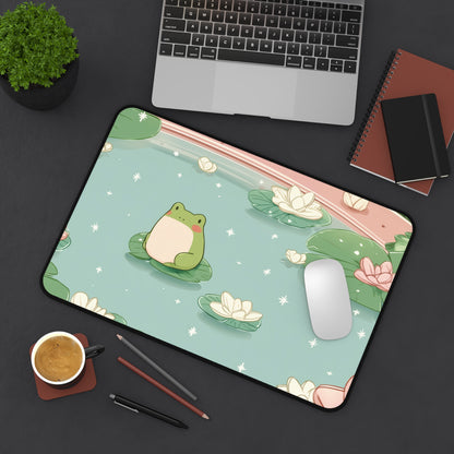 Cute Frog Gaming Mousepad Kawaii, Pastel Green Gamer Desk Pad