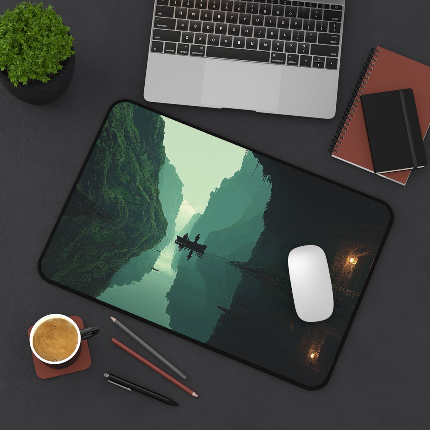 Serene River Desk Mat: Landscape Extended Mouse Pad