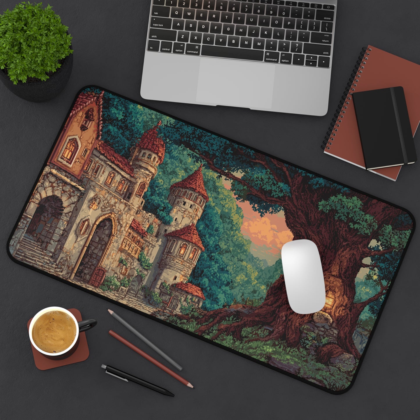 Pixel Art Desk Mat: Medieval Fantasy Castle Mouse Pad XXL