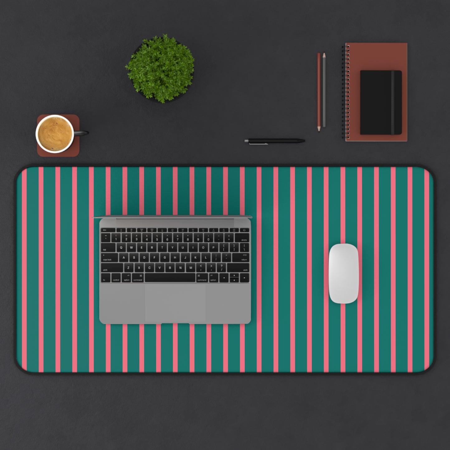 Teal & Coral Vertical Stripe Desk Mat — Modern Retro Office Mousepad