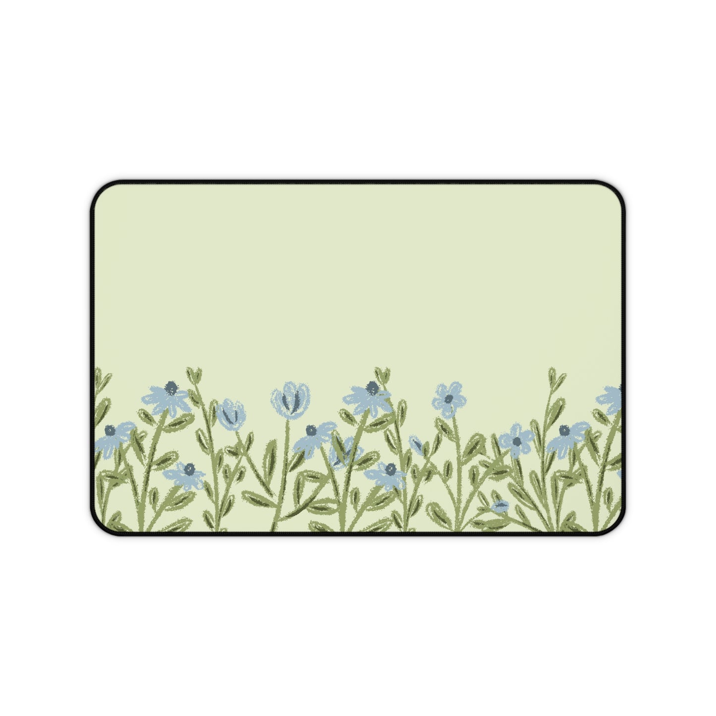 Blue Flower Desk Mat: Forget-Me-Not Meadow on Sage Green
