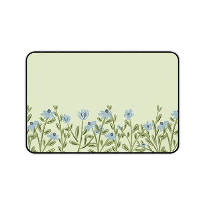 Blue Flower Desk Mat: Forget-Me-Not Meadow on Sage Green