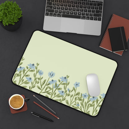 Blue Flower Desk Mat: Forget-Me-Not Meadow on Sage Green