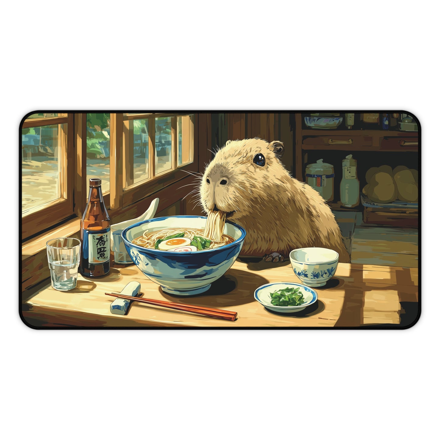 Capybara Ramen Desk Mat, Funny Anime Animal Mouse Pad