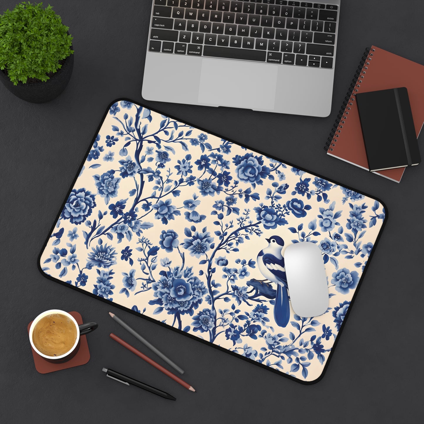 Bird Chinoiserie Desk Mat, Desk Pad & Extra Large Mouse Pad