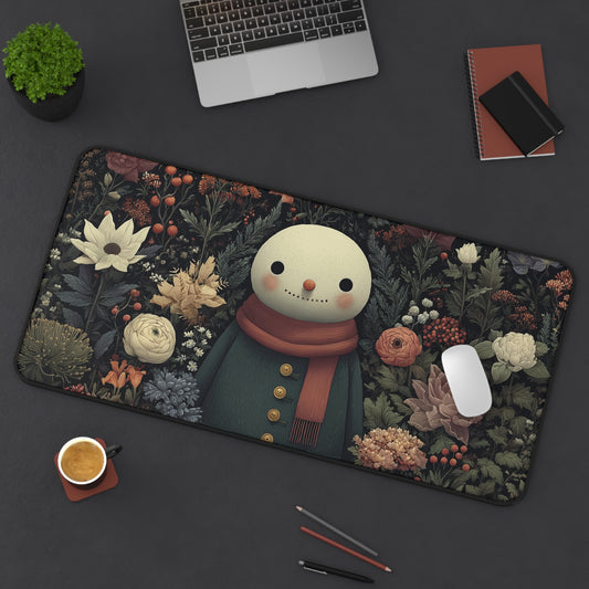 Snowman Desk Mat, Christmas Floral Desk Pad