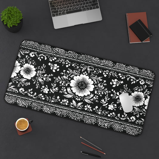 Black Damask Floral Desk Mat: Vintage Mouse Pad XL
